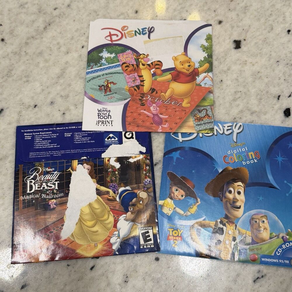 Disney PC Game Lot Beauty and the Beast Toy Story Digital Coloring Book Pooh